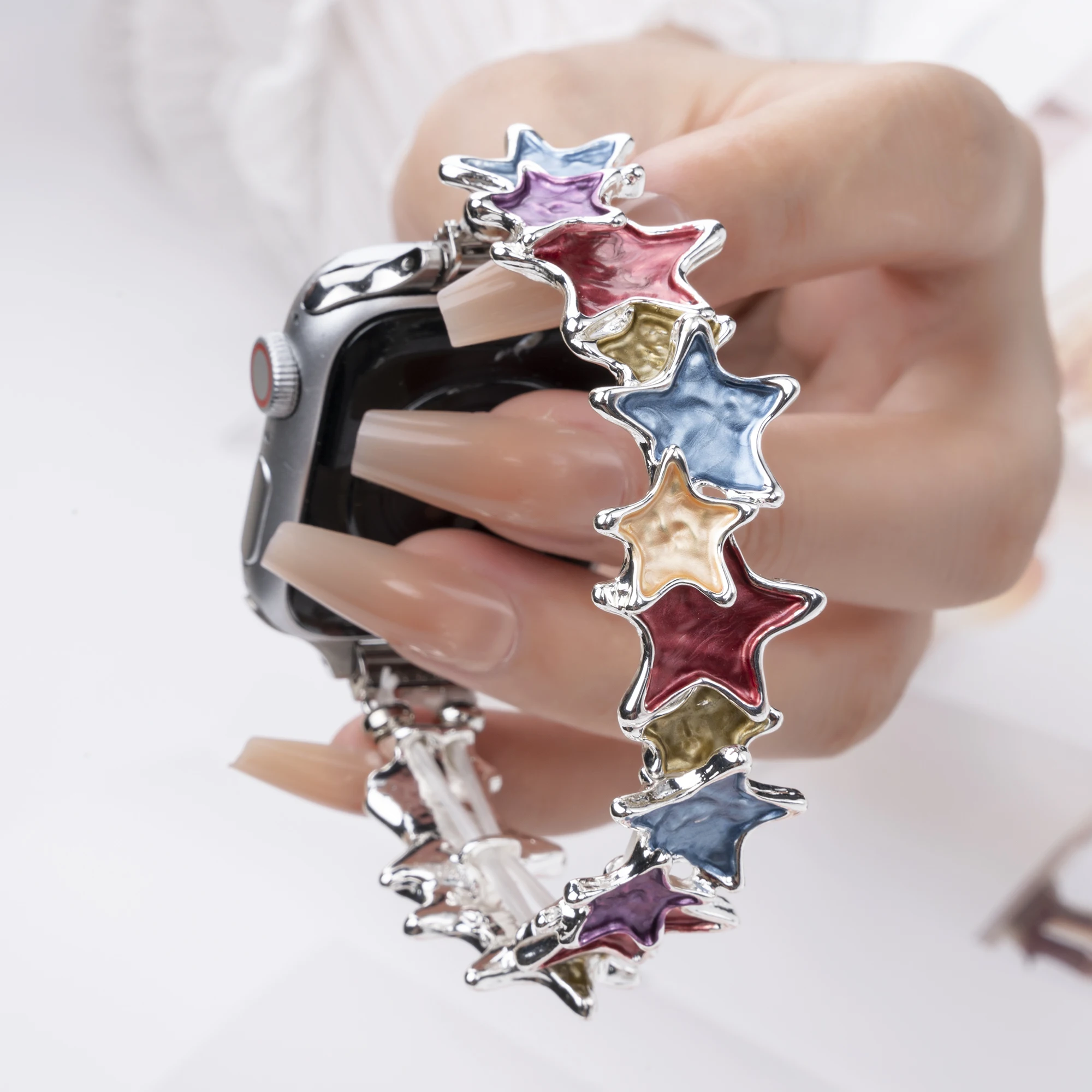 Colorful Five-pointed Star for Apple Watch Ultra 49mm 987 45mm strap Bead String Elegant for iwatch Series 38mm 6-1SE strap