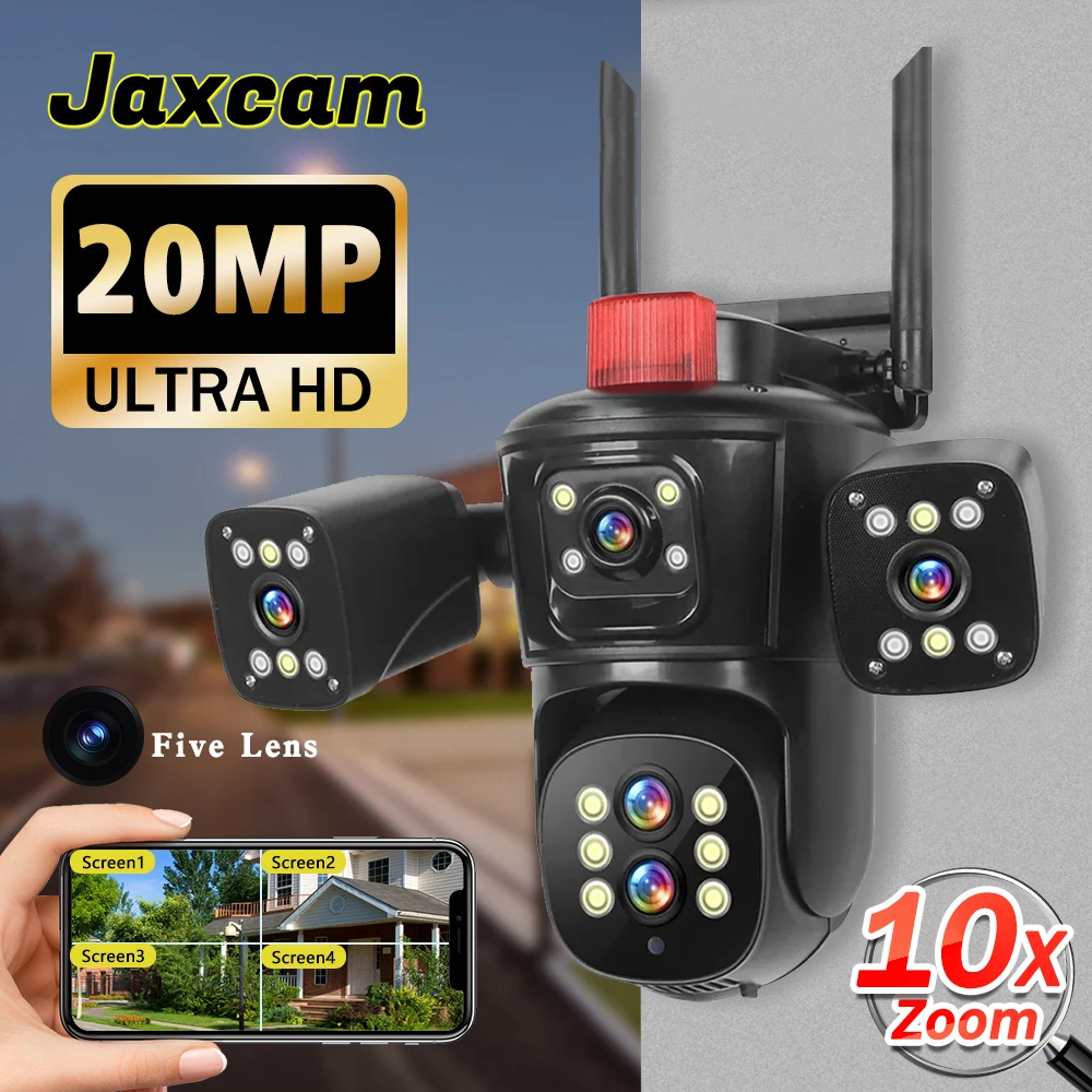 20MP 10K Security Protection Camera WiFi Outdoor 10X Zoom Five Lens Four Screens CCTV Video Surveillance  Auto Tracking PTZ Cam