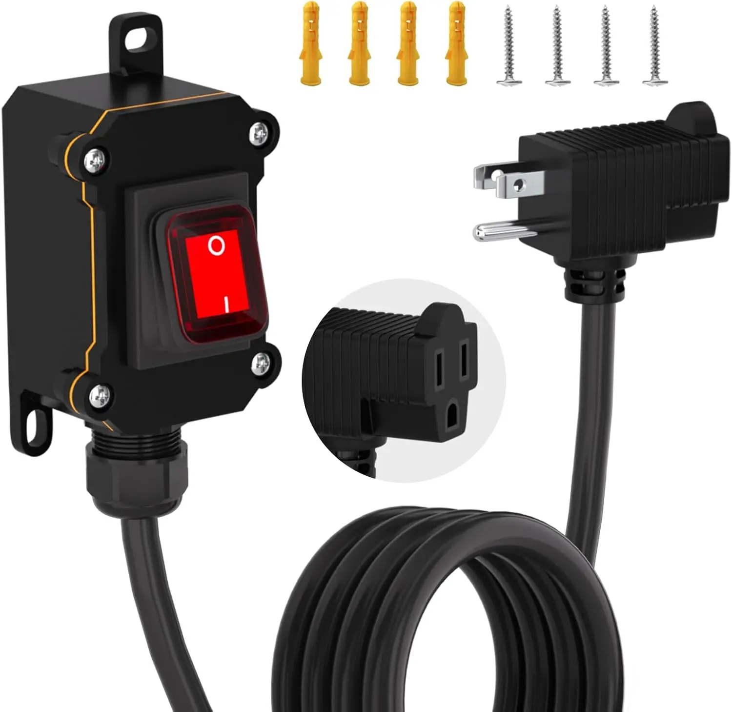 

Extension Cord with On/Off Switch, 6FT 16AWG Heavy Duty Inline Power Switch for Outdoor Use, Red Light Rocker Button