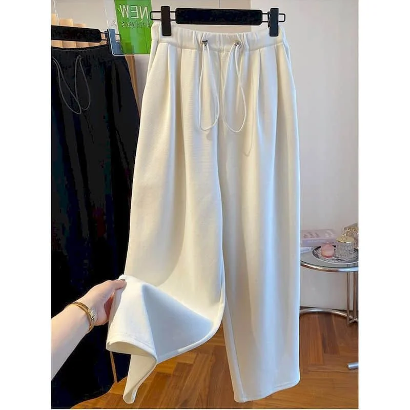 

Straight Pants Solid Autumn Korean Style Drawstring Sweatpants Elastic Waist Baggy Trousers Streetwear Oversized Wide Leg Pants