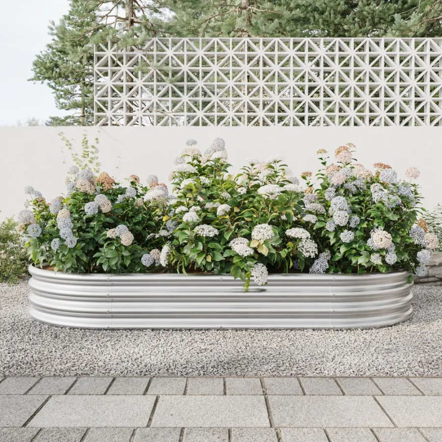 

Raised Garden Bed Outdoor Oval Large Metal Raised Planter Bed for for Plants Vegetables and Flowers Silver