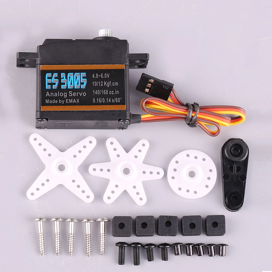 EMAX Servo42g อนาล็อกโลหะ ES3005ของแท้เซอร์โวกันน้ำพร้อมเกียร์สำหรับชิ้นส่วนเครื่องบินเฮลิคอปเตอร์รถบังคับวิทยุเรือ