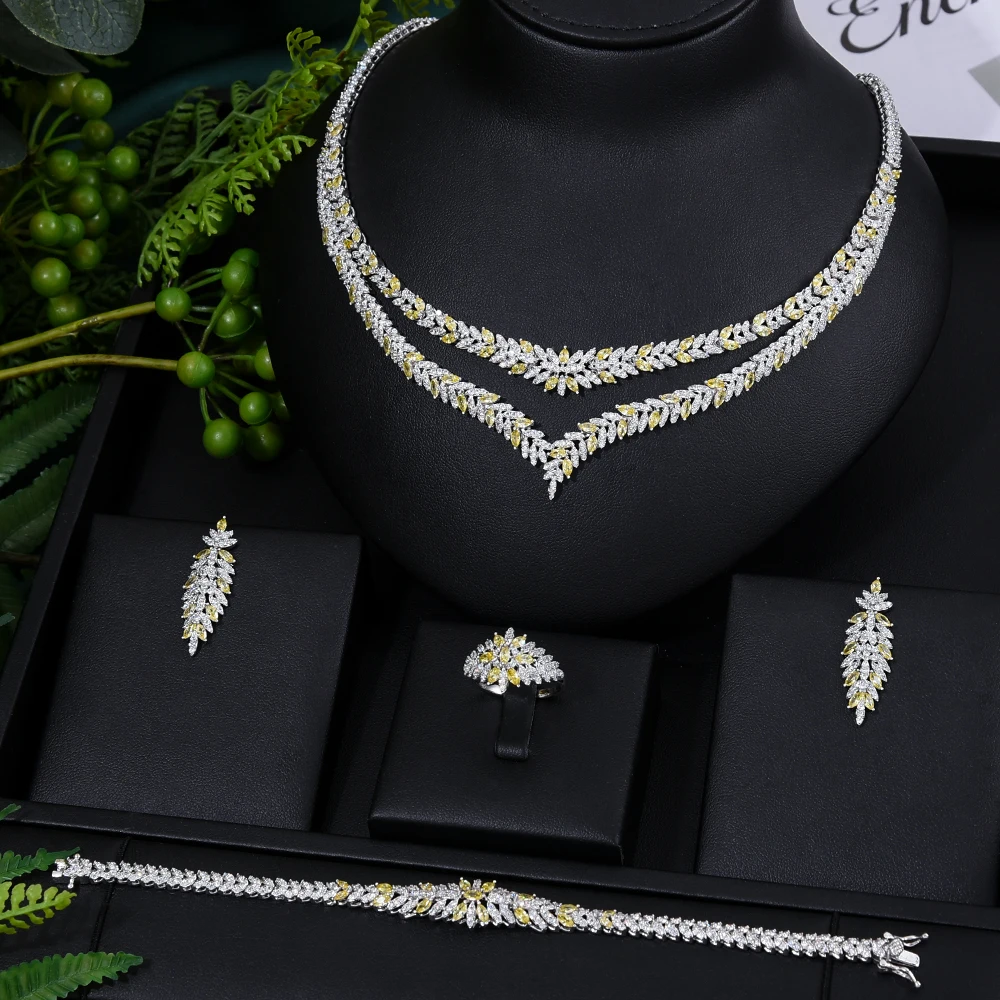 

Siscathy Double-layer Luxurious Zircon Necklace Wedding Jewelry Set For Women Fashion Elegant Party Accessories Clavicle Chain