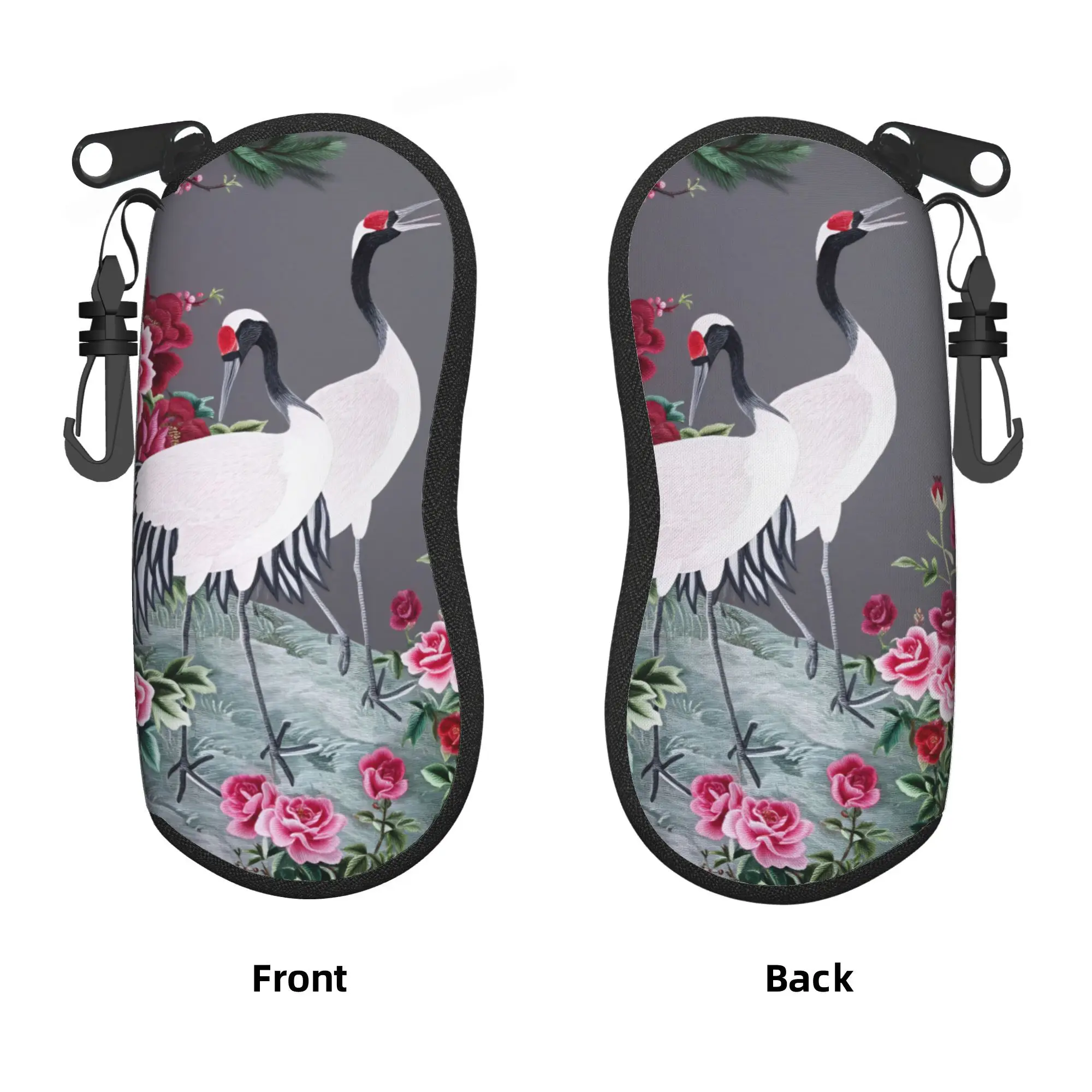 Chinese Style Crane Glasses Case Cover  Daily Sunglasses Pouch For Men Women Vintage Eyewear Accessory Zip Eyeglass Protector