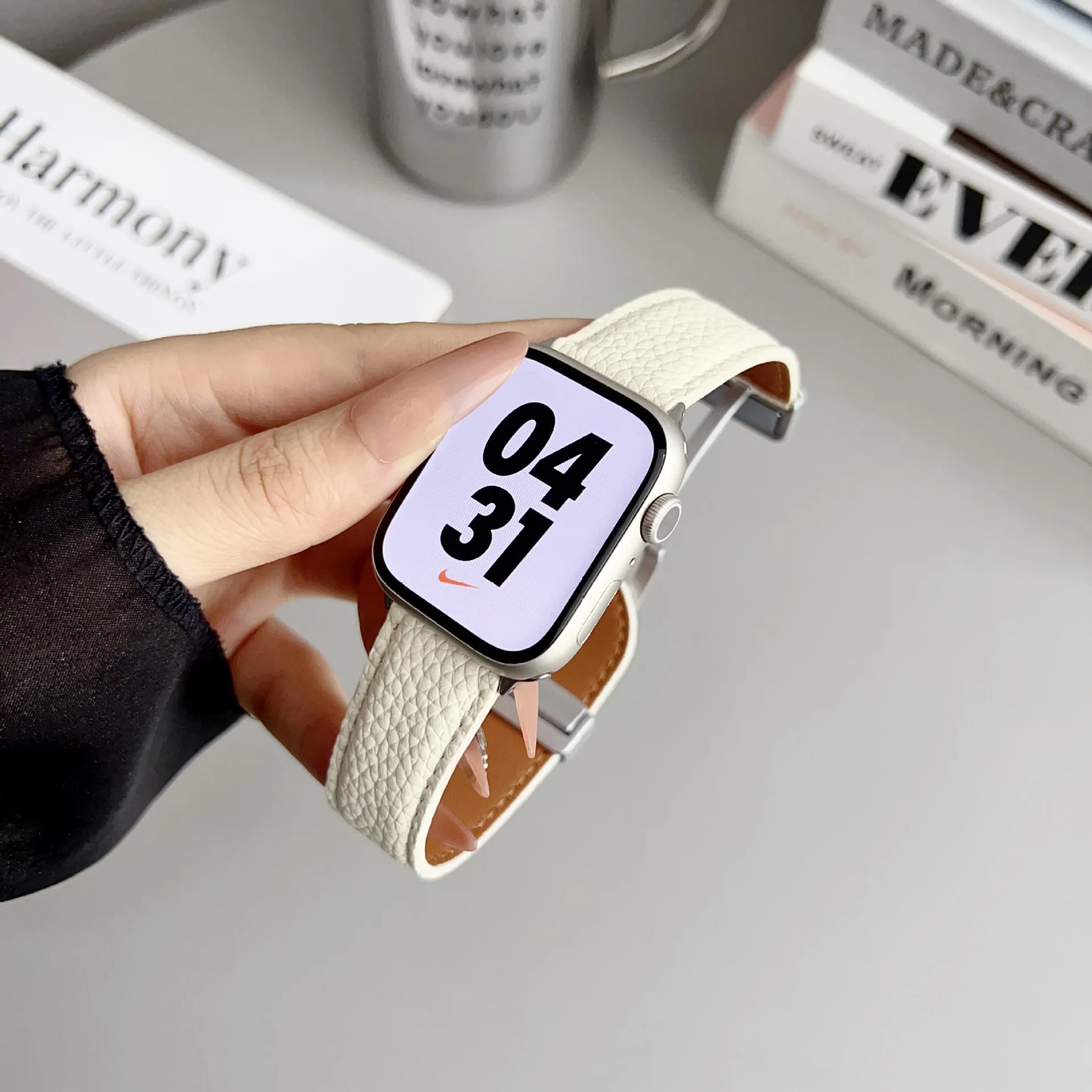 Lychee Leather Silicone Magnetic Strap For Apple Watch Band 49mm 46mm 45mm 44mm 42mm 41mm 40mm 38mm iWatch Series 12 11 10 9 SE