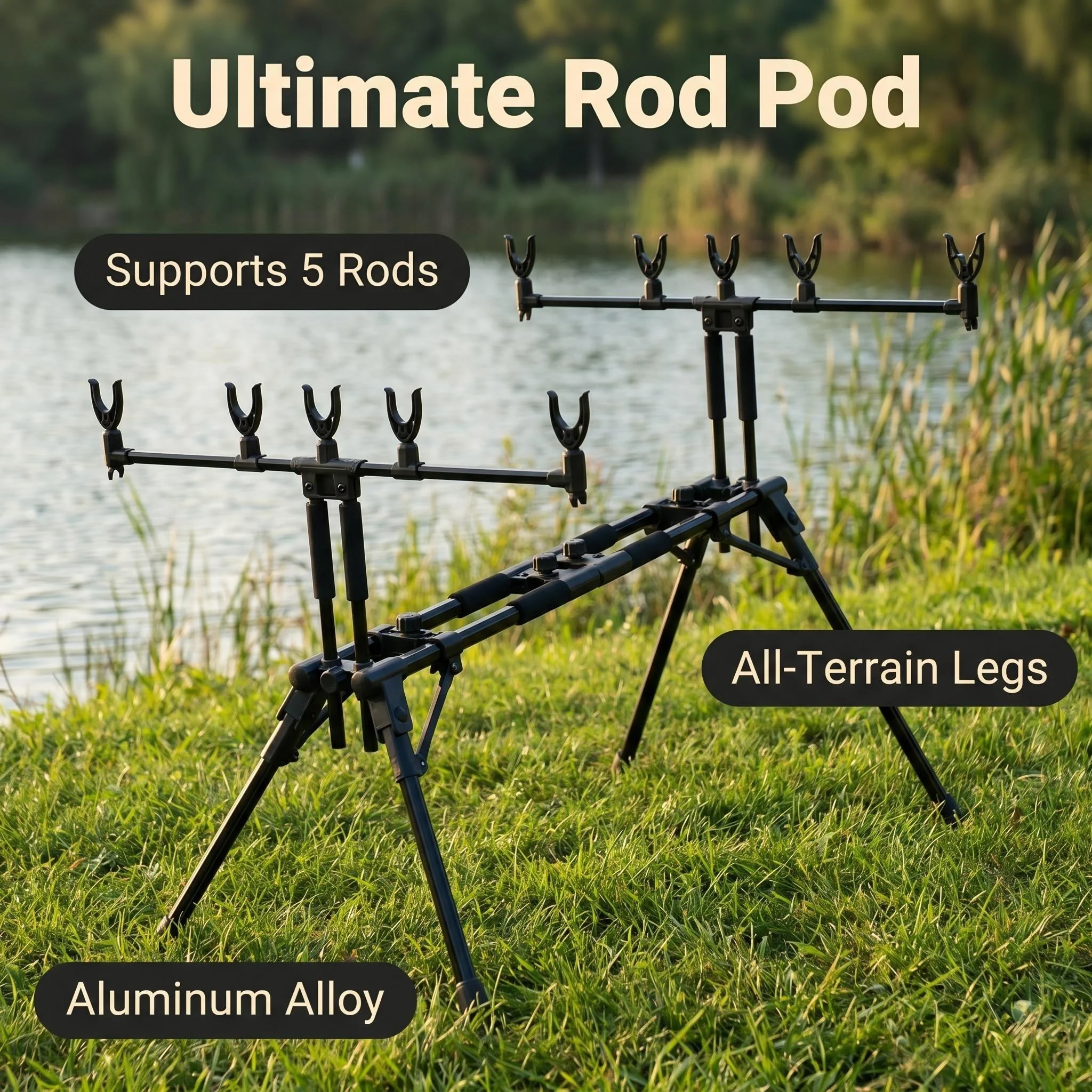 Hirisi RP160-5 Karpfenangel-Rod-Pod-Set mit 5-Ruten-Halterung, Komplettes Angelzubehör für Karpfenangeln