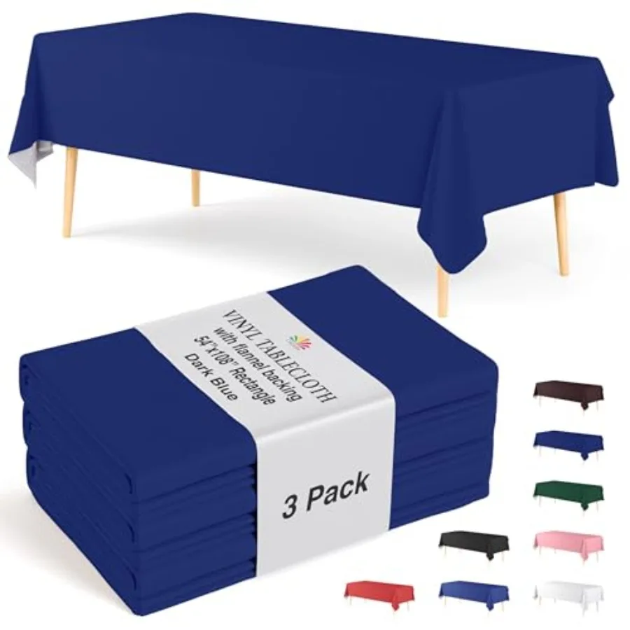 

Vinyl Tablecloths - 54 in. X 08 in. - Pack of Rectangle Tablecloths with Flannel Backing - Plastic Reusable and Waterproof