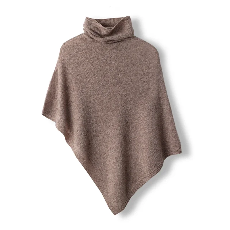 Turtleneck Cashmere Poncho Pullover Shawls 100%Wool Knitted Irregular Cloak Fashion Soft Warm Wollen Bat Sleeve Loose Pullovers