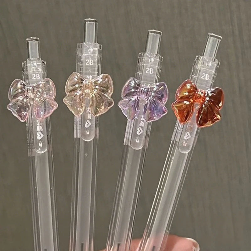 Lápiz mecánico 0,5/0,7mm 2B recarga de lápices automáticos lindo Color transparente Bowknot escuela Oficina suministros papelería regalo