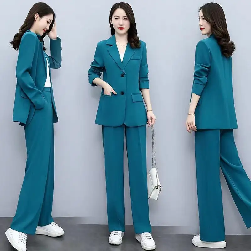 Women\'s Set 2023 Spring and Autumn New Korean Version Small Fragrant Suit Professional Royal Sister Wide Leg Pants Two Piece Set