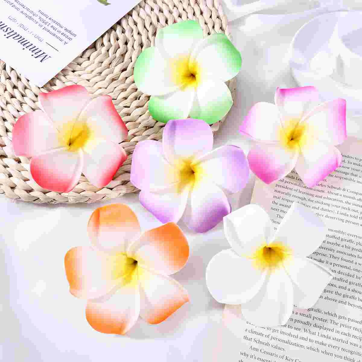 FRCOLOR 12 Pieces 35 Inch Hawaiian Plumeria Flower Hair Clip Hair Accessory for Beach Party Wedding Event Decoration (White & P