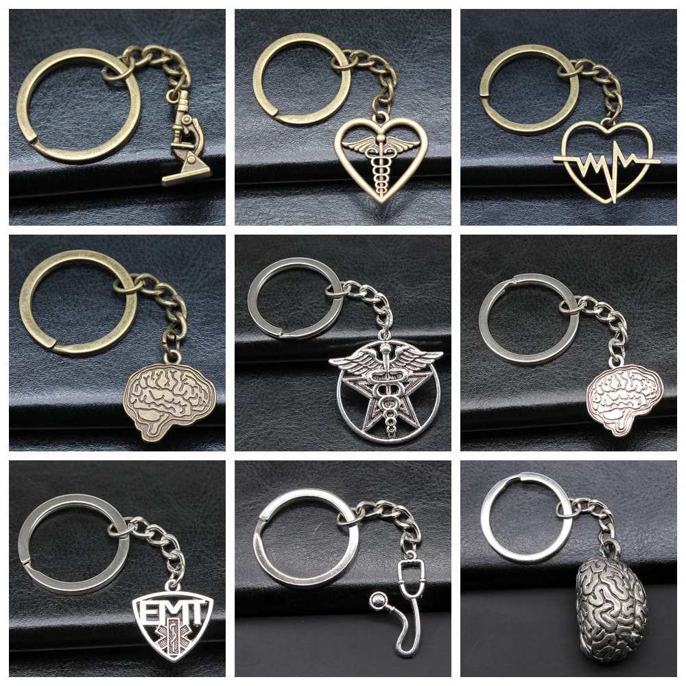 Nurse Doctor Needle Syringe Stethoscope EMT Caduceus Medical Symbol Brain Lungs Keychain Jewelry Medicine Graduate Gift