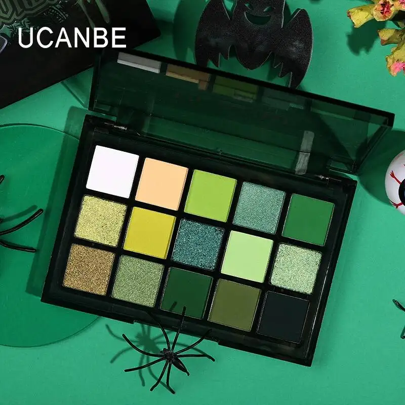 Ucanbe 15-Color Secret Green Eyeshadow Palette Christmas Cosplay Colorful Stage Fairy Eye Makeup for Creative Look