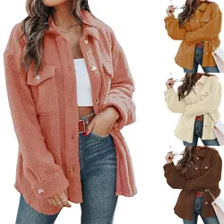 winter women's clothing plus size women's jacket new style lapel shirt jacket teddy velvet single breasted pocket jacket