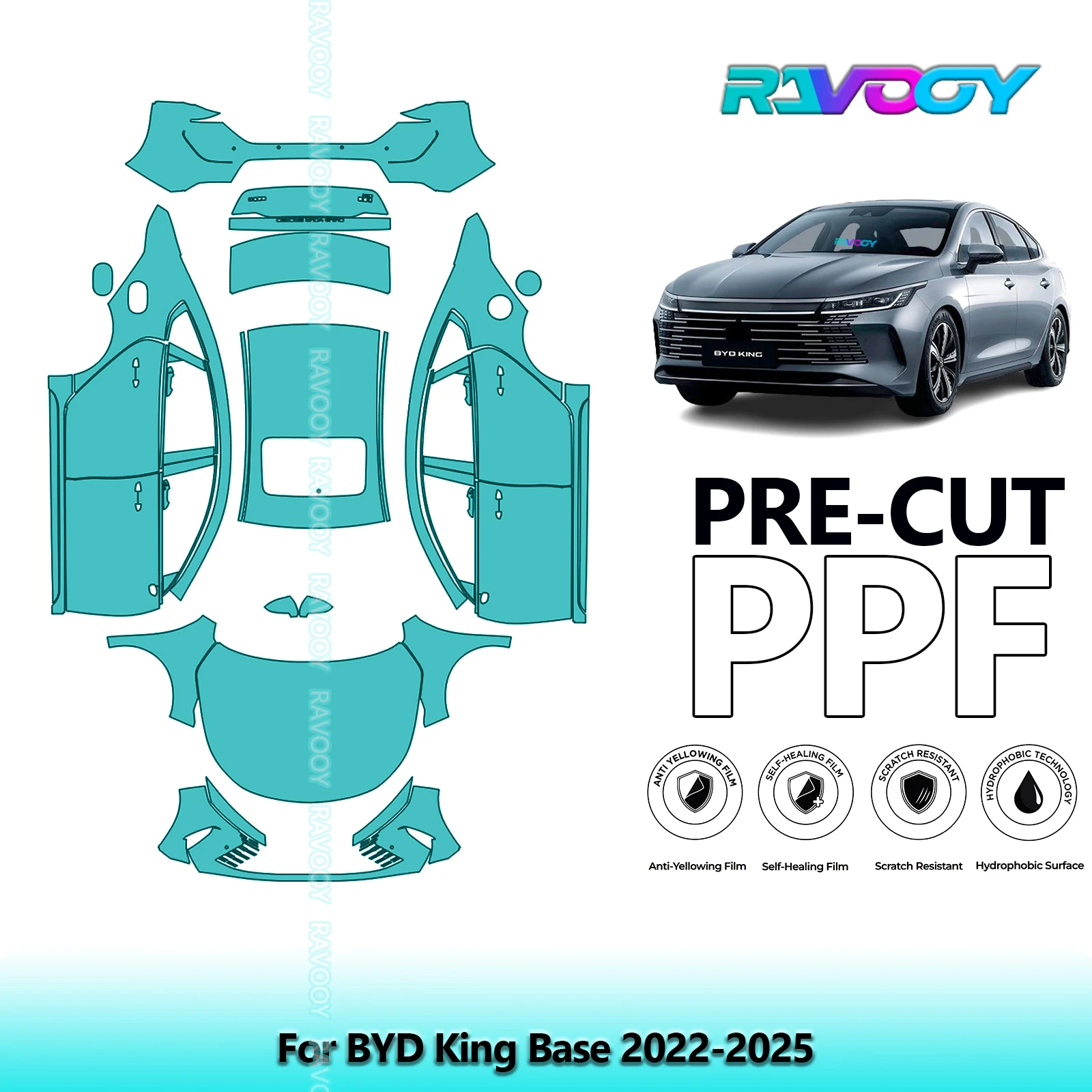 Full Vehicle Clear Bra Precut PPF Paint Protection Film For BYD King Base 2022-2026 8.5mil Self-Healing TPU Scratch Resistant