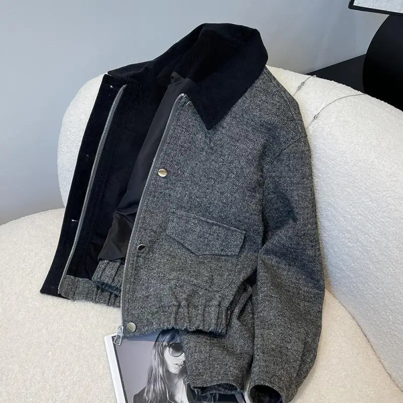 Women's New Fashion Jacket and Top 2025 Spring and Autumn Contrasting Colors Simple Small Casual High-end Versatile Short Coat