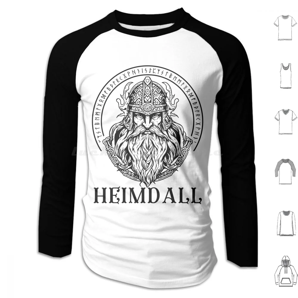 Heimdall Viking God Of Norse Mythology Heimdal Runes Hoodies Long Sleeve Vikings Scandinavian Norse God Heimdall Norse