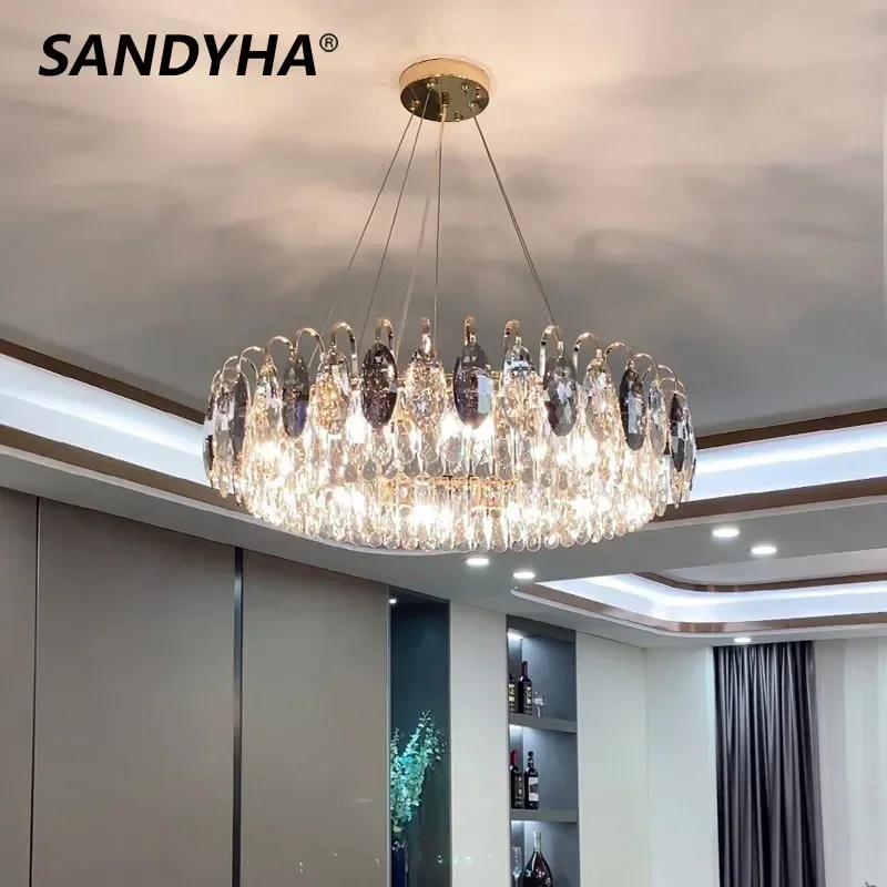 

SANDYHA Nordic Rotundity Crystal Pendant Lights Ceiling Chandelier for Living Room Decoration Dining Table Lighting Fixtures