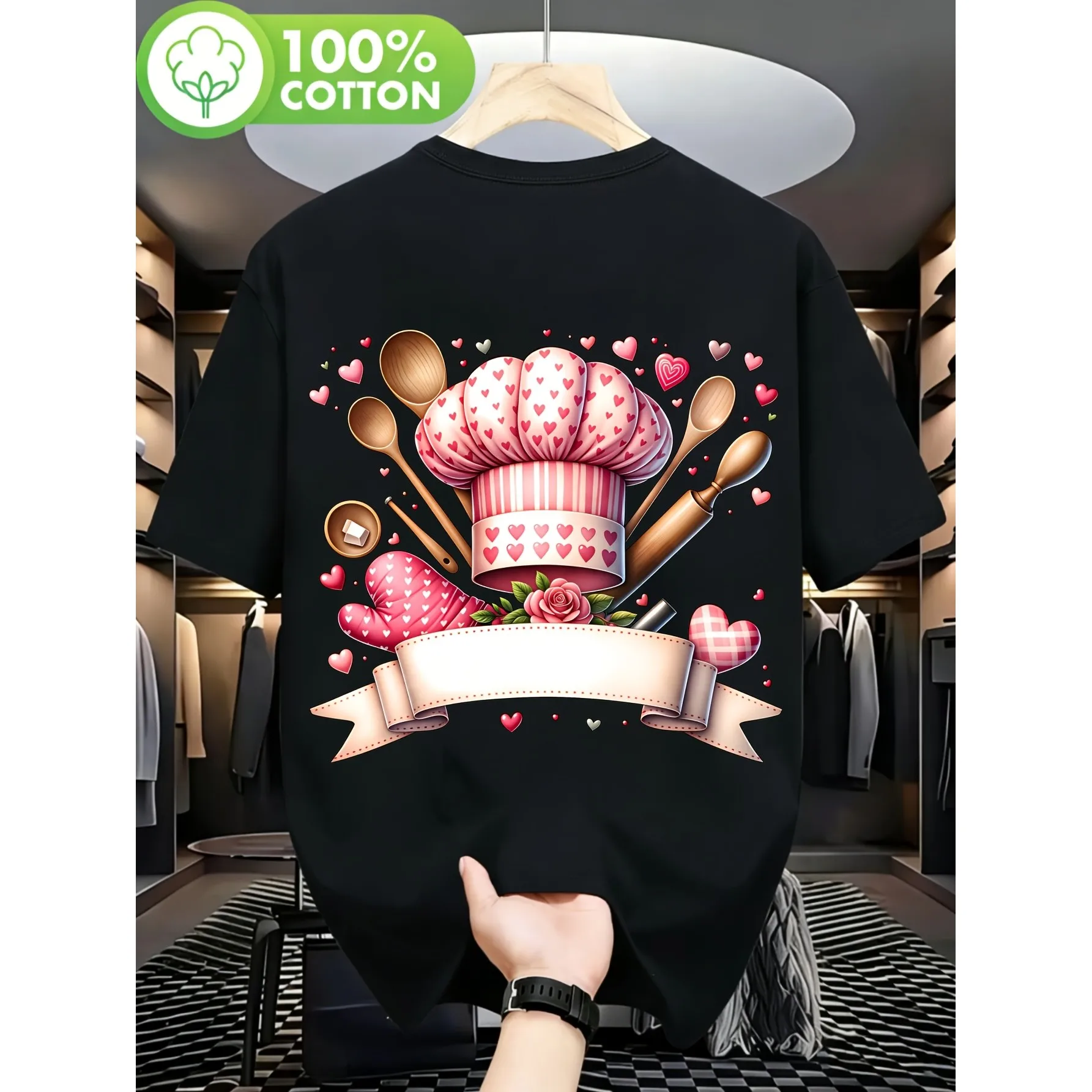Chef Hat Kitchen Graphic Men's Cotton T-Shirt Short Sleeve Casual Daily Wear Tee