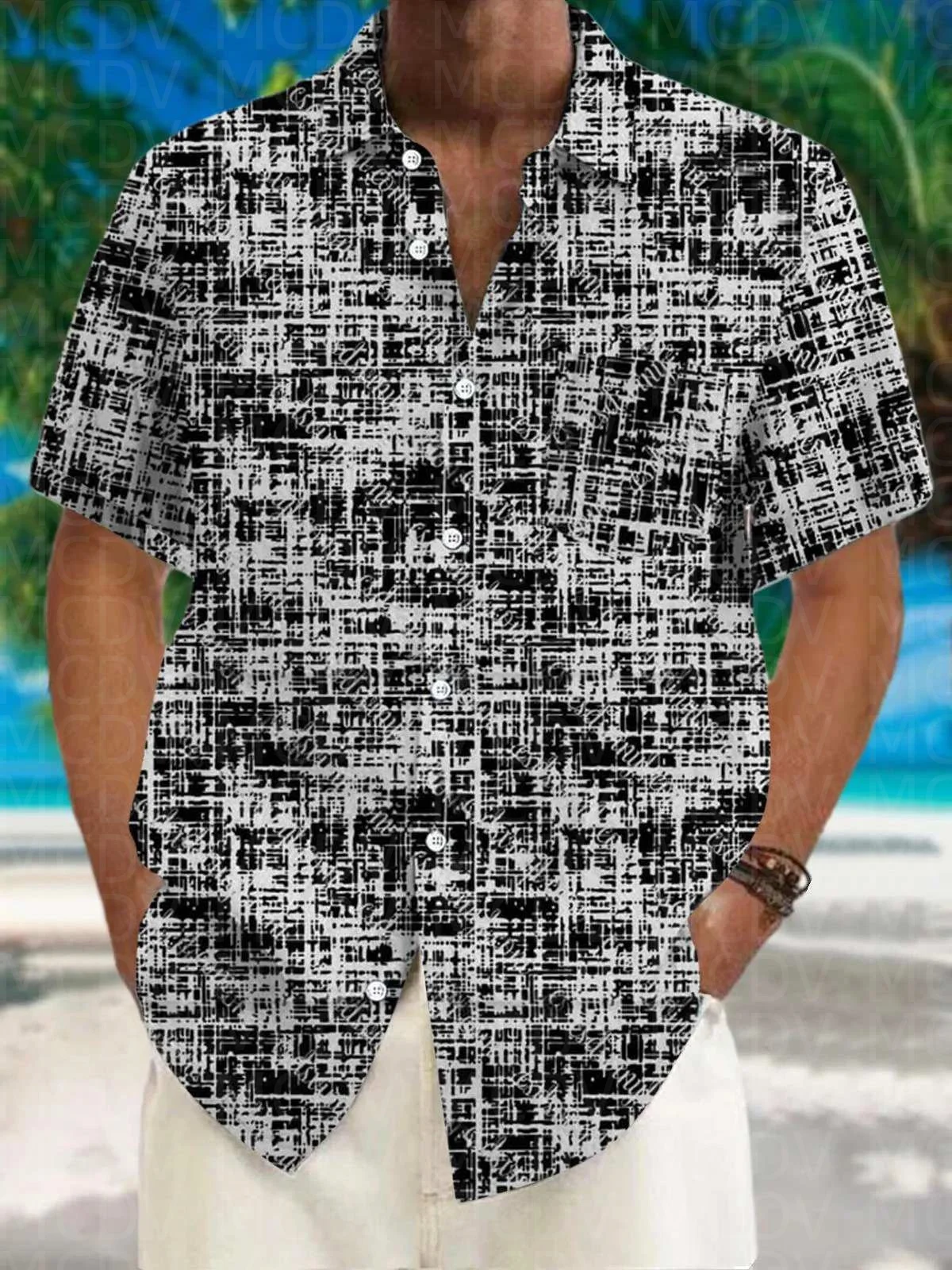 Flag Pattern Style Men's Hawaiian Shirt Stretch Easy Care Camp Shirt Big Tall