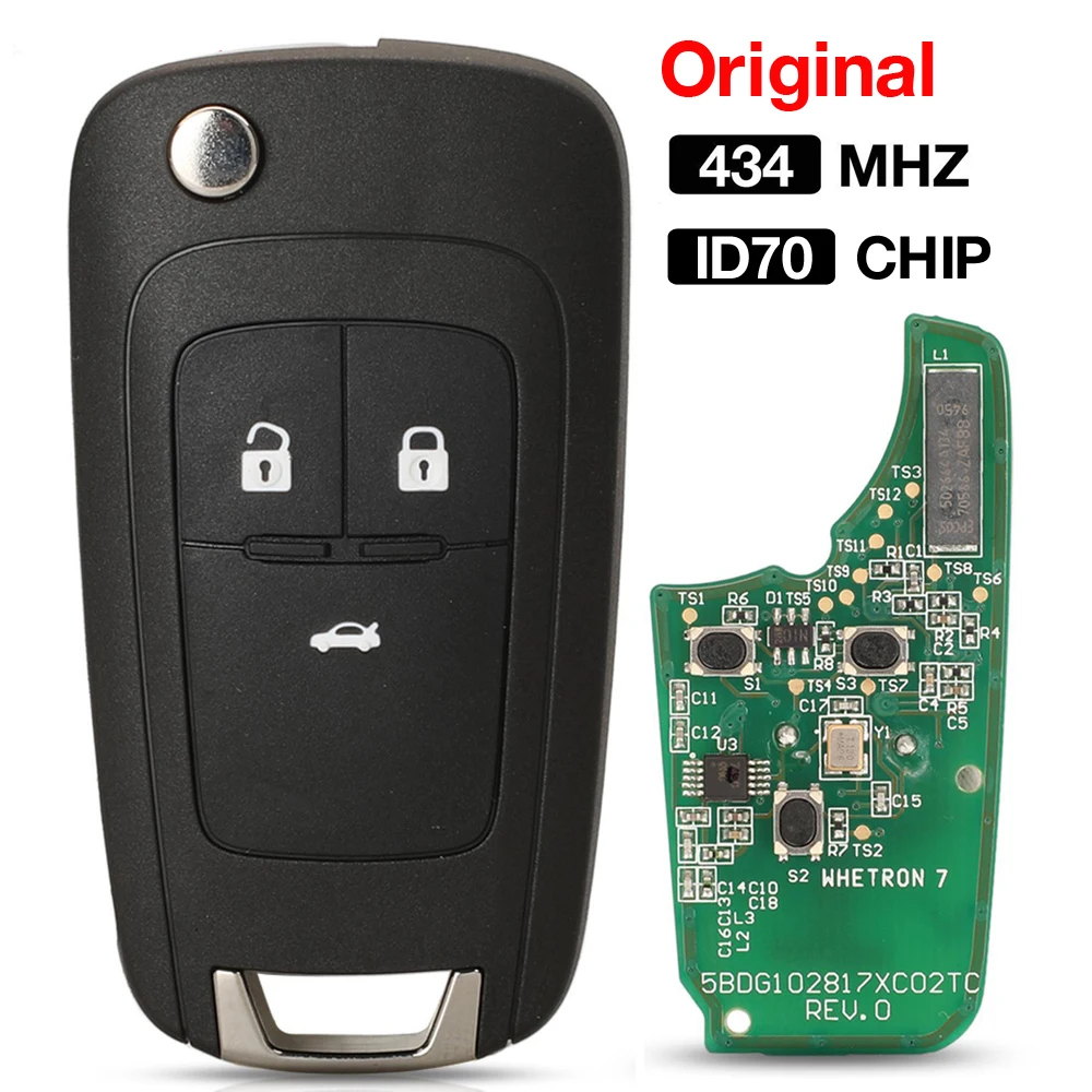 jingyuqin Original Factory ID70 Chips 434MHZ 3 BTN Smart Remote Filp Folding Car Key For Opel Chevrolet Kovoz For Buick Hideo