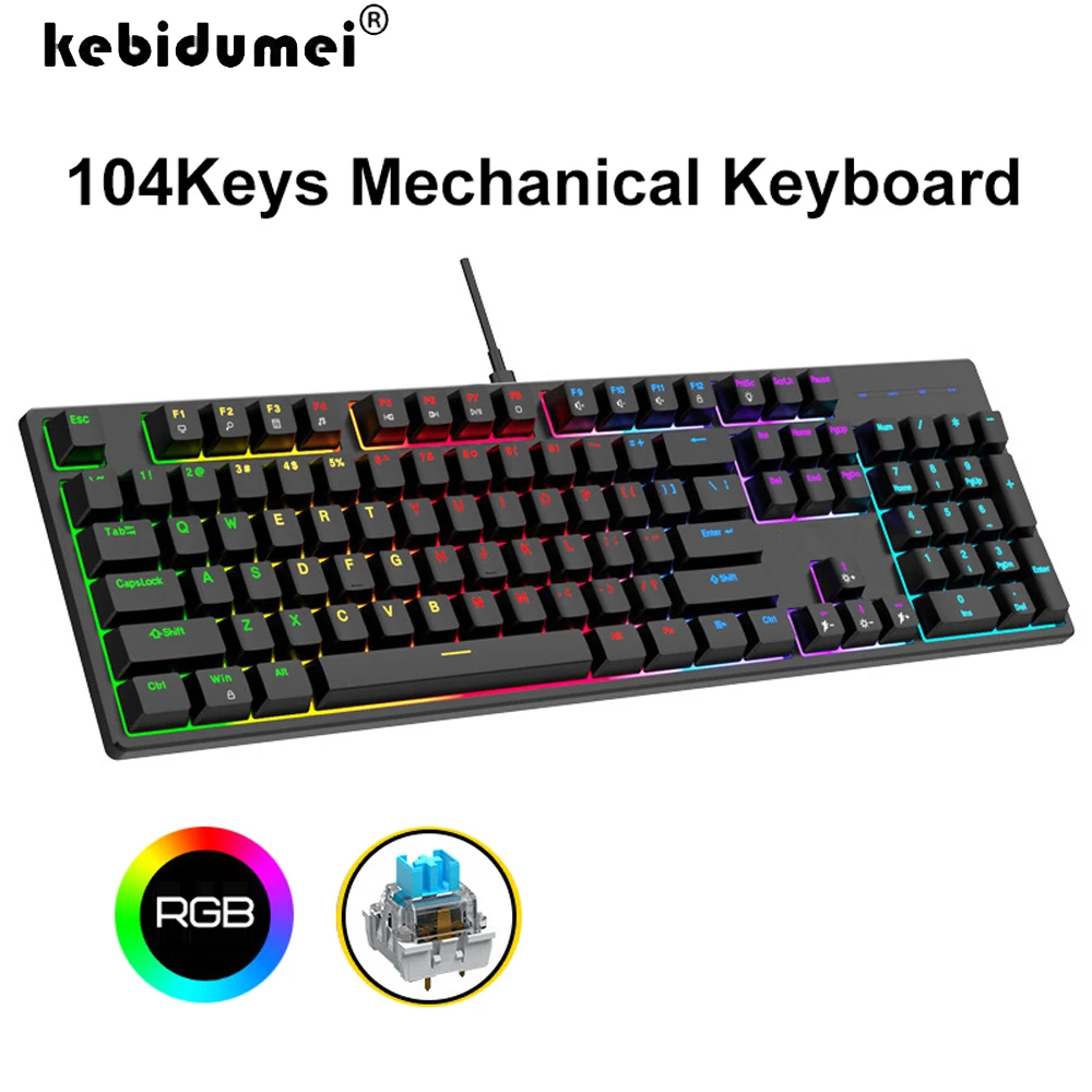 RGB Mechanical Keyboard Wired 104Key Gaming Keyboard Esports Keyboard Hot-Swappable Ergonomic Keyboard for PC Laptop Macbook