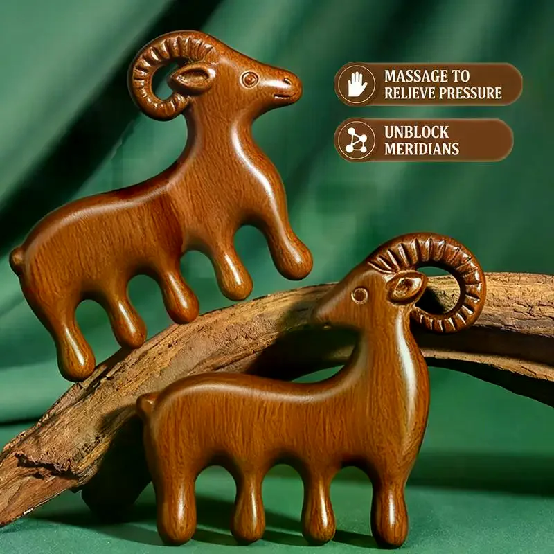 Sandalwood Goat Shaped Massage Comb Smooth Rounded Teeth Scalp Soothing For Daily Hair Care Home Relaxation