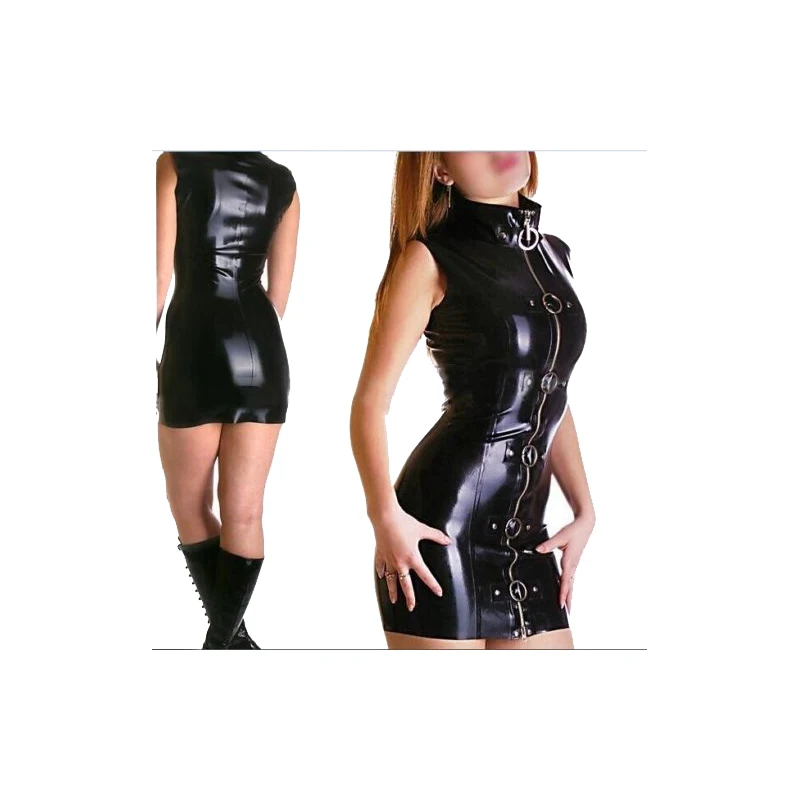 

100% Latex Rubber Women Black Fashion Unique Dress Stylish Skirt With Zipper Size XXS~XXL