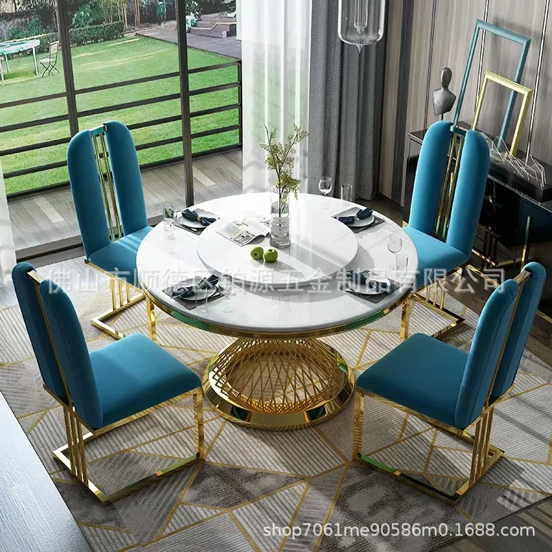 Light Luxury Postmodern Stainless Steel Hotel Living Room Dining Chair High grade Leather Art Backrest Dining