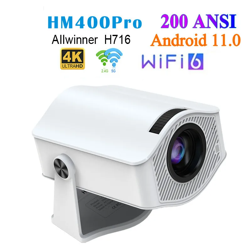 HM400 PRO Portable Projector Android 11 Allwiner H716 WIFI6 BT5.0 Support HD Smart Home Theater