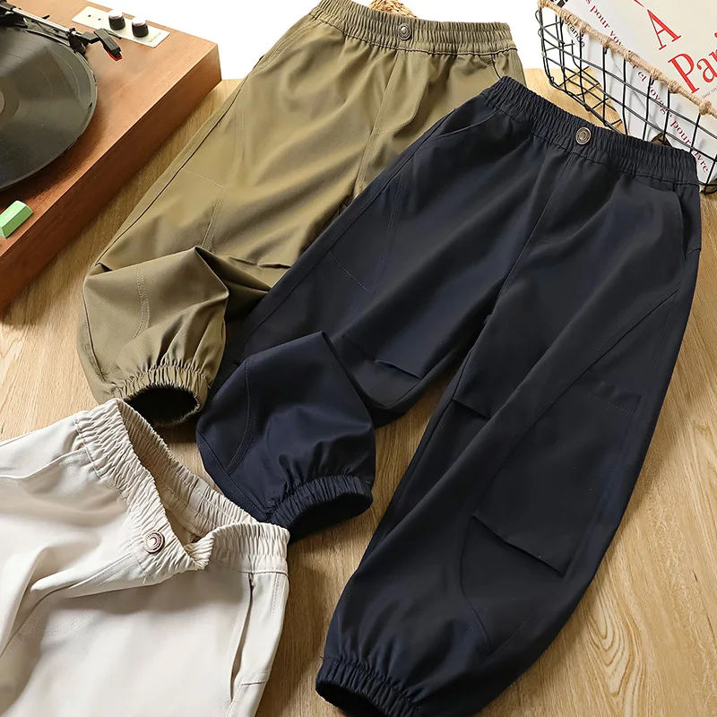 

Children's casual pants medium and large solid color elastic boys trousers autumn