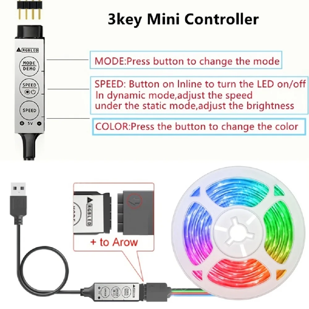 5V USB 5050 LED Strip Lights with Bluetooth APP Control for TV LED Backlights 16 Million Colors Music Sync Timing Function