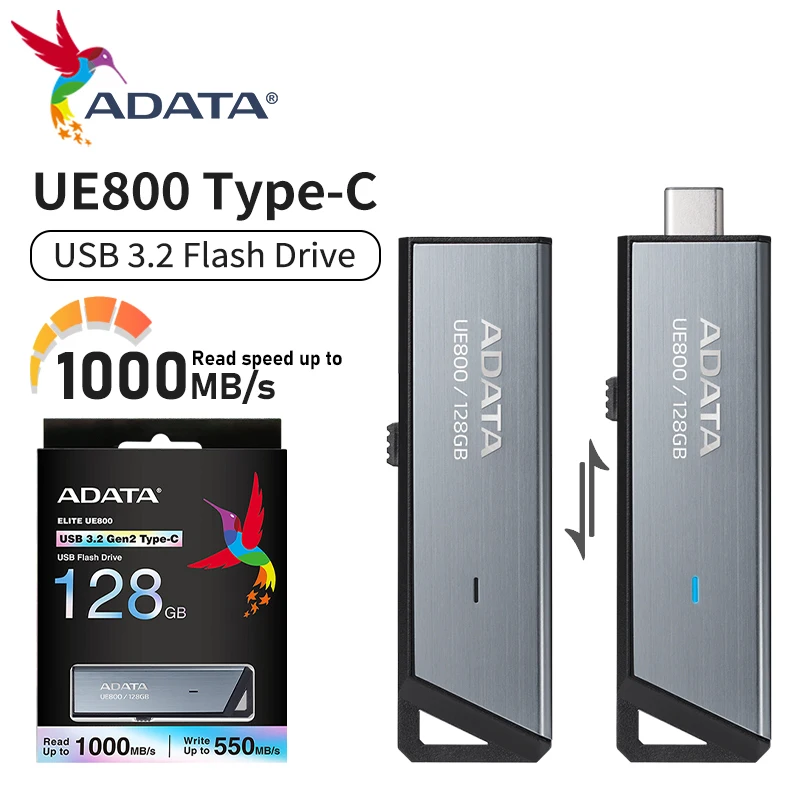 ADATA USB Gen2 Flash Drive Type-C 1000MB/s UE800 High Speed Pendrive 1TB 512GB 256GB 128GB Flash Memory Stick for Phone Laptop