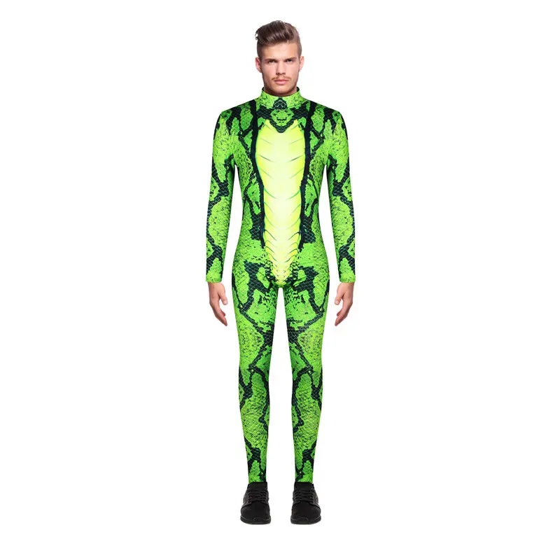Disfraces sexis de Halloween para hombre, traje de gato Zentai para fiesta de animales, mono con estampado 3D de serpiente y tigre, monos para Cosplay muscular