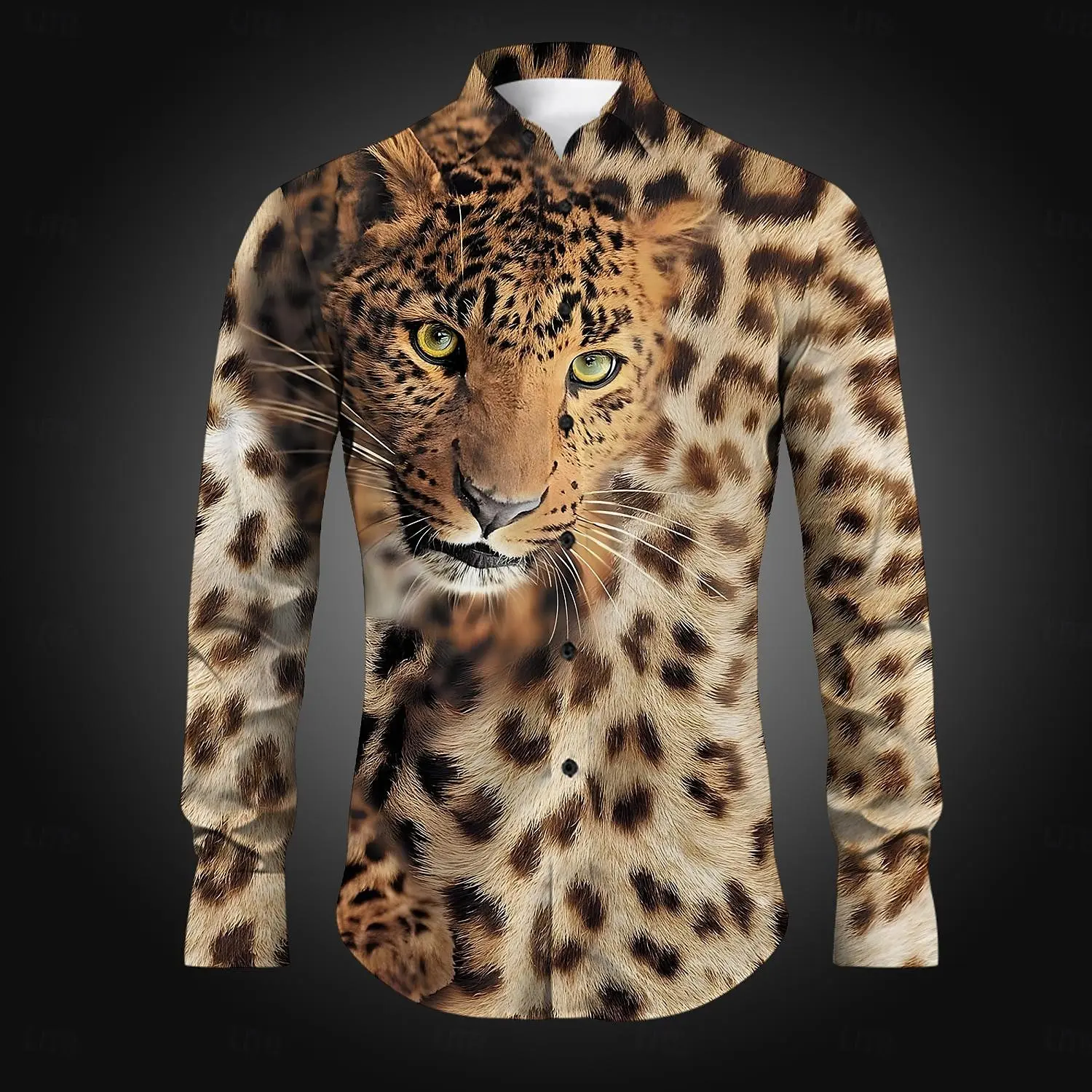 Leopard Casual Men's Button Up Shirt Printed Shirts Party Daily Holiday Fall Winter Collared Shirts Long Sleeve Polyester Shirt