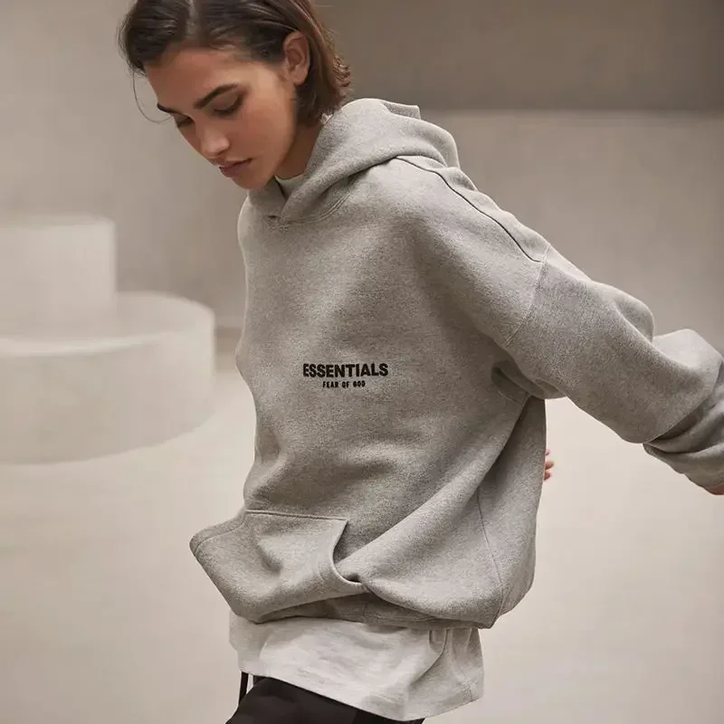 High Version FOG Season 8 ESS Double Line American High Street Loose Sweater Back Flocking Printed Hoodie Men and Women