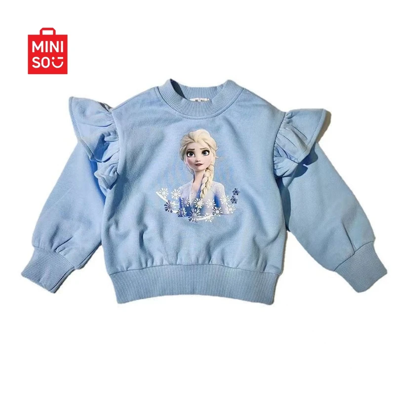 

Miniso 2025 Kids Hoodie, Korean Style Cartoon Print Pullover for Girls & Toddlers Fashion Winter Top