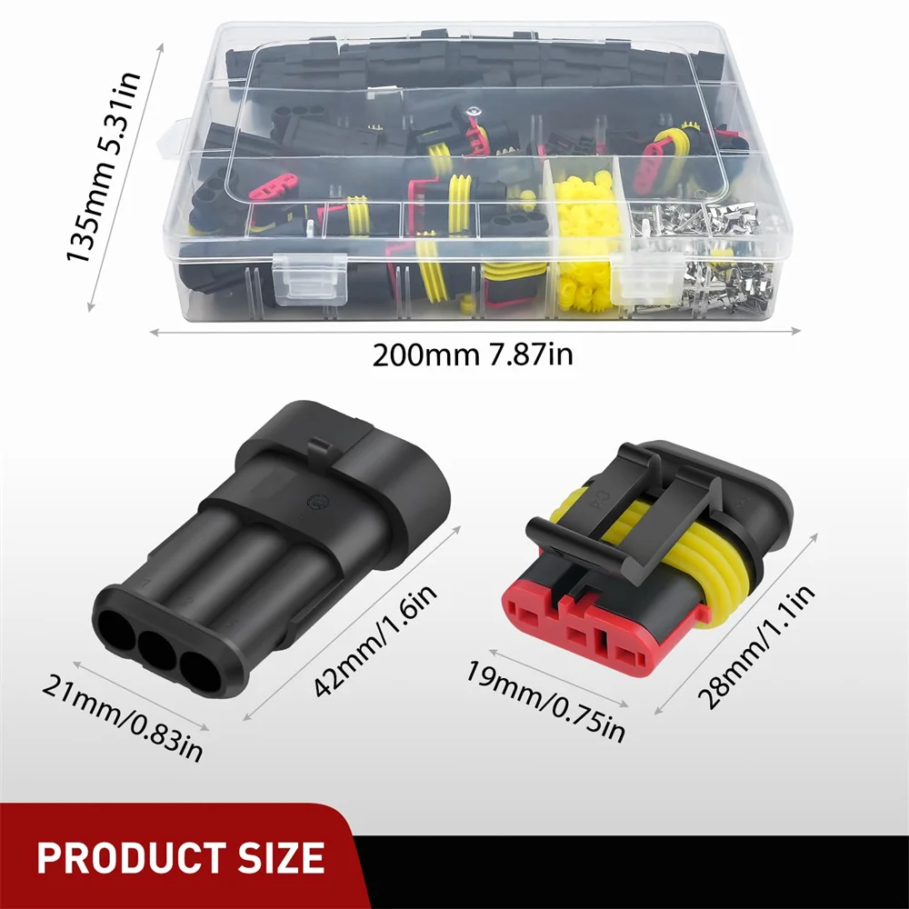 

280PCS 3 Pin Waterproof Connectors 3 Way Automotive Connect Set Electrical Connector ‎Plug Male Female Terminal Wire for Car