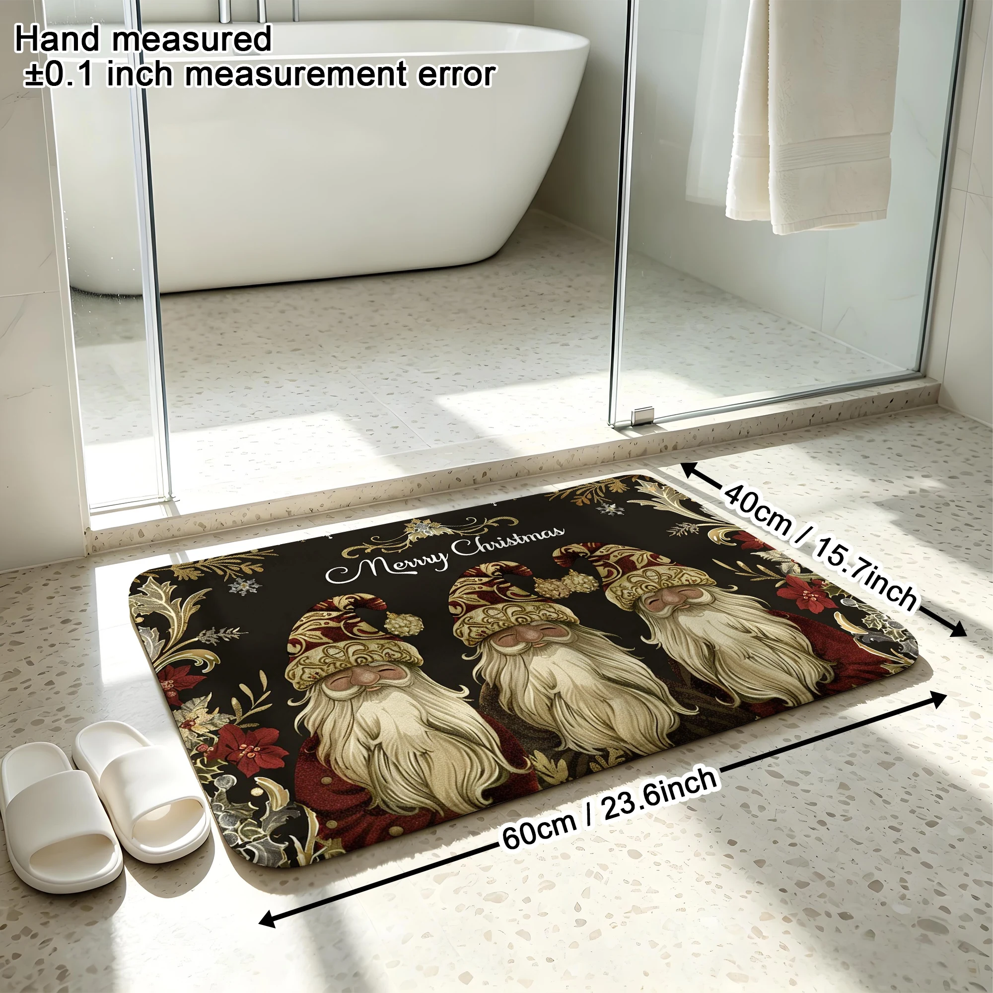 Vintage Golden Pattern Gnome Floral Print Plush Absorbent Sponge Mat,Bathroom Non‑Slip Mat & Decorative Door Mat