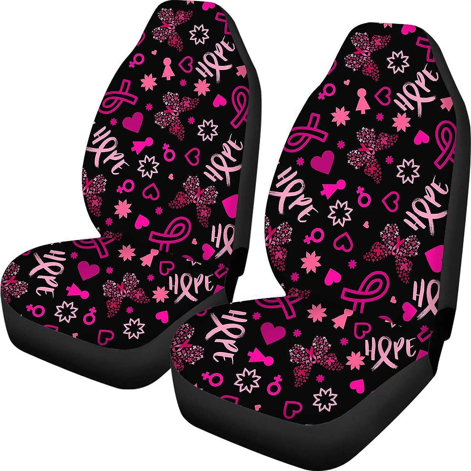 Pink Breast Cancer Set of 2 Car Seat Covers Seat Cover for Carseats Front Seat Women Auto Car Interior Accessories Universal