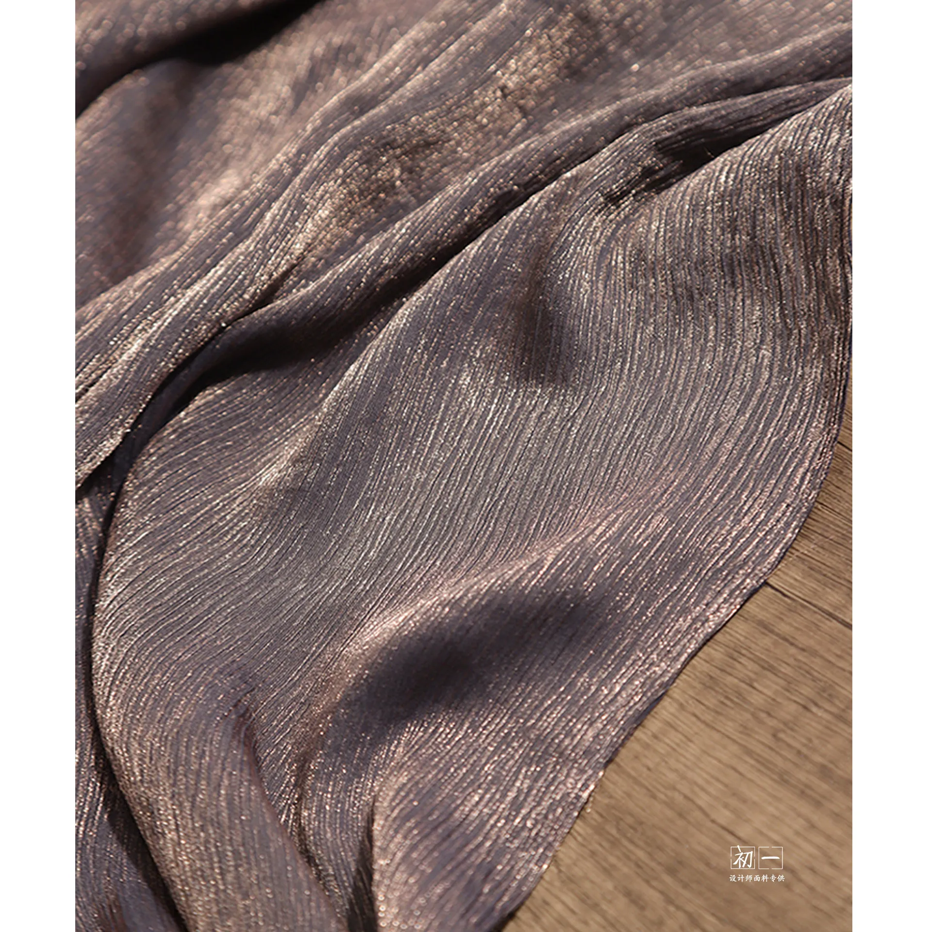 Purple Light Black Gradient Shimmer Fine Pleated Fabric Vintage Glossy Silk Texture Han Dress Clothing Designer Fabric