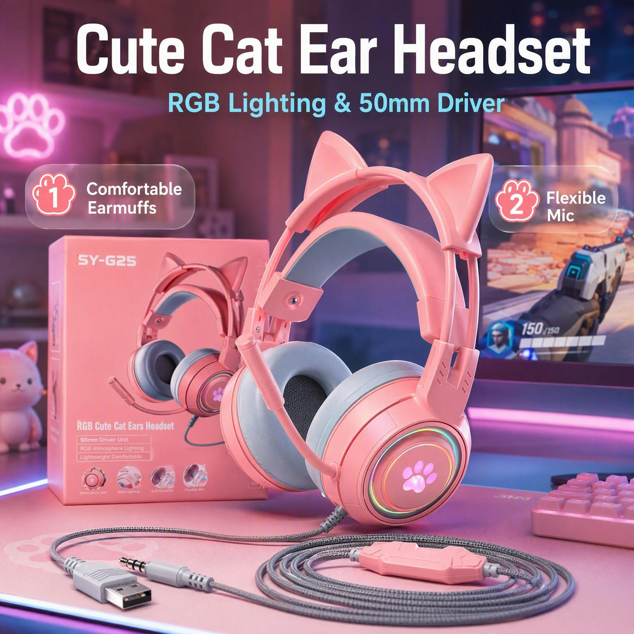 Home Cinema Headphones - Kız Çocukları İçin Kedi Kulaklı Oyuncu