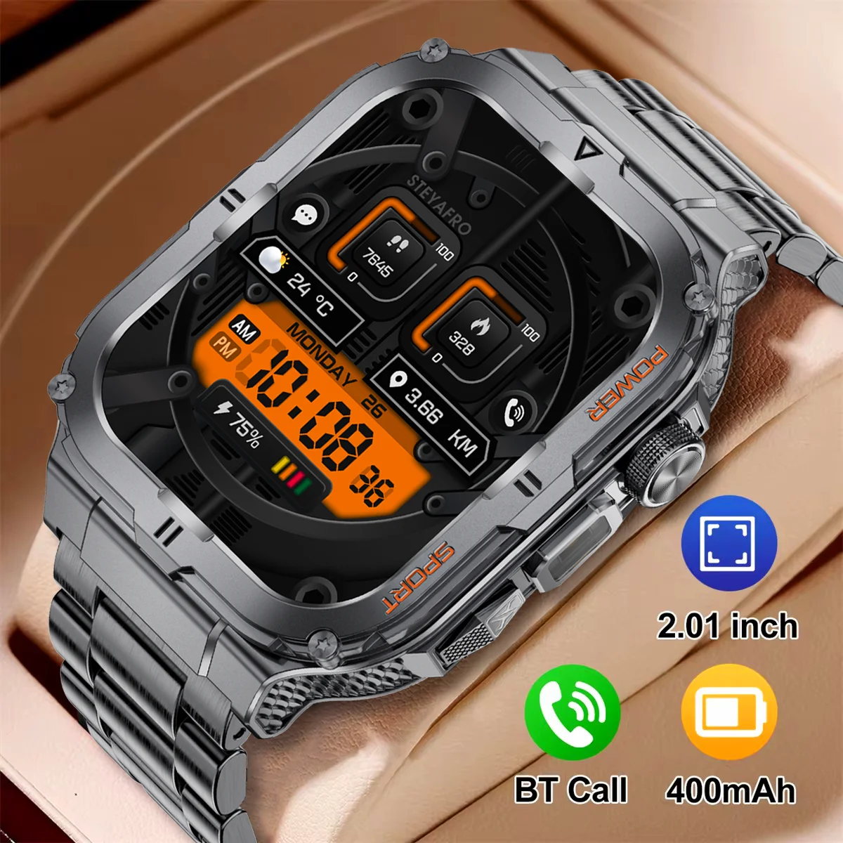 2024 New 1.95 Outdoor Military Man Smart Watch Men Bluetooth Call Smartwatch Men For Android IOS IP68 Waterproof Ftiness Watches