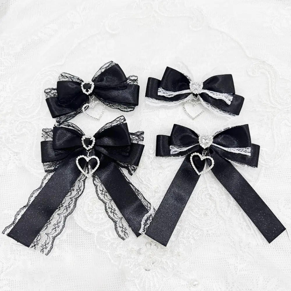 1/2Pc Y2k Style Gothic Hair Clips Heart Pendant Japanese Lolita Lace Bow Hair Clips Cute Sweet Lolita Hair Accessories Cosplay