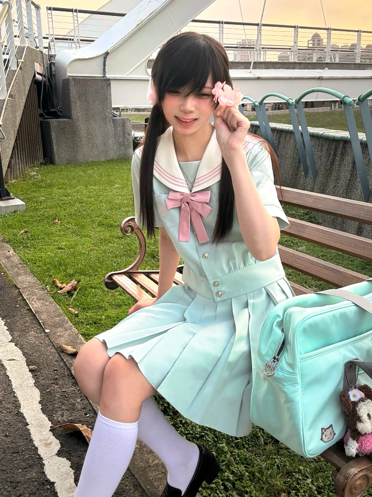 

Summer Original Bright Color Sailor Suit Uniform Set with Knot Japanese Style School Uniform Wind Bell Brand Women'...