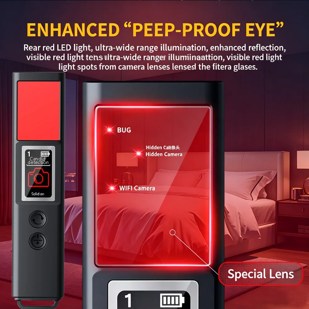 

Портативный детектор скрытых камер, многофункциональный детектор антишпионских устройств с сигнализацией SOS и 3-режимной светодиодной подсветкой для безопасности в путешествиях