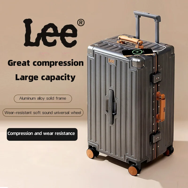 LEE  Suitcase Wide Handle Travel Suitcase Men 20 24  Carry-On Luggage Women PC Aluminum Frame Trolley Case