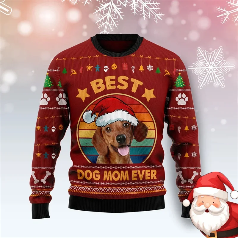 Merry Christmas Dachshund Design Ugly Sweater For Women Casual Loose Fashion Ugly Sweaters Festival Funny Design Sweatshirts