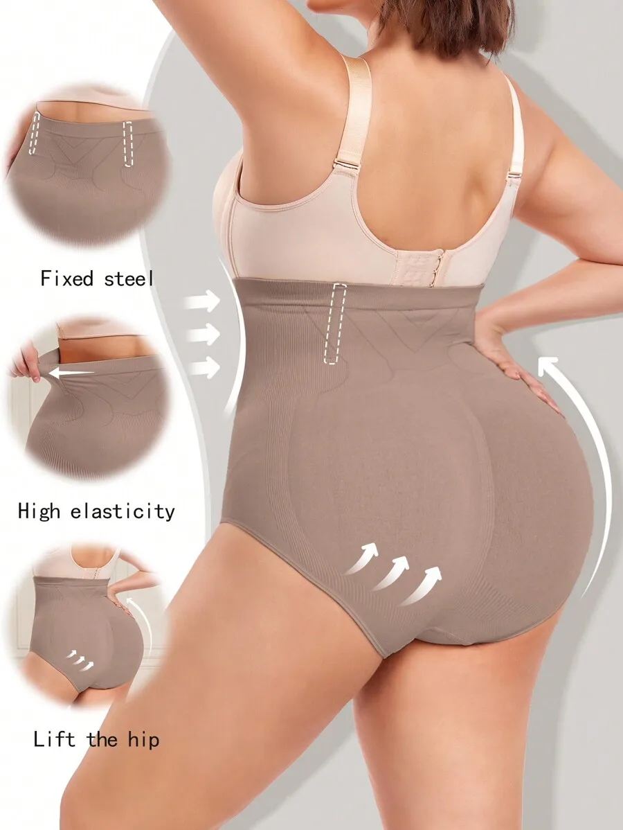 Seamless Plus Size High-Waist Triangle Shapewear Briefs With Steel Support And Hip Lift Design