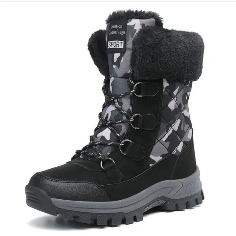 

New fleece camouflage snow boots outdoor non-slip high top cotton shoes large size thick warm snow boots platform shoes C1330
